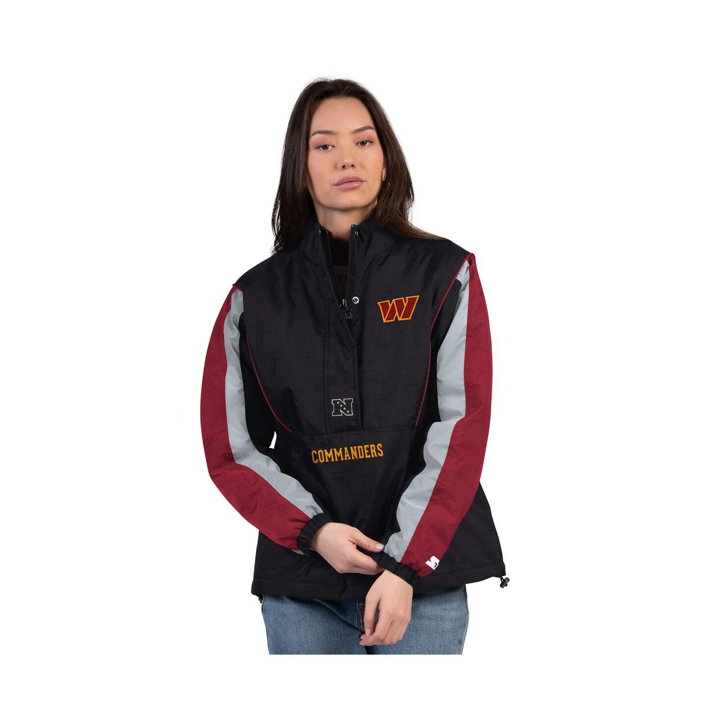 Женская куртка Starter Black/Burgundy Washington Commanders Thursday Night Gridiron Half-Zip — фото 1