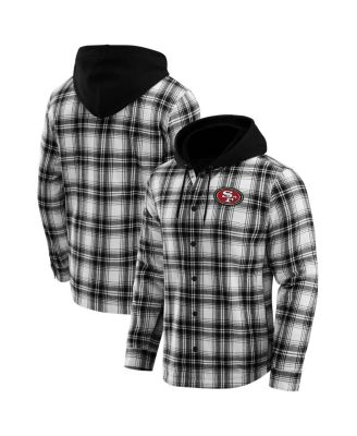 Fanatics - Men's Black San Francisco 49ers Plaid Flannel Quilted Full-Snap Hooded Shacket