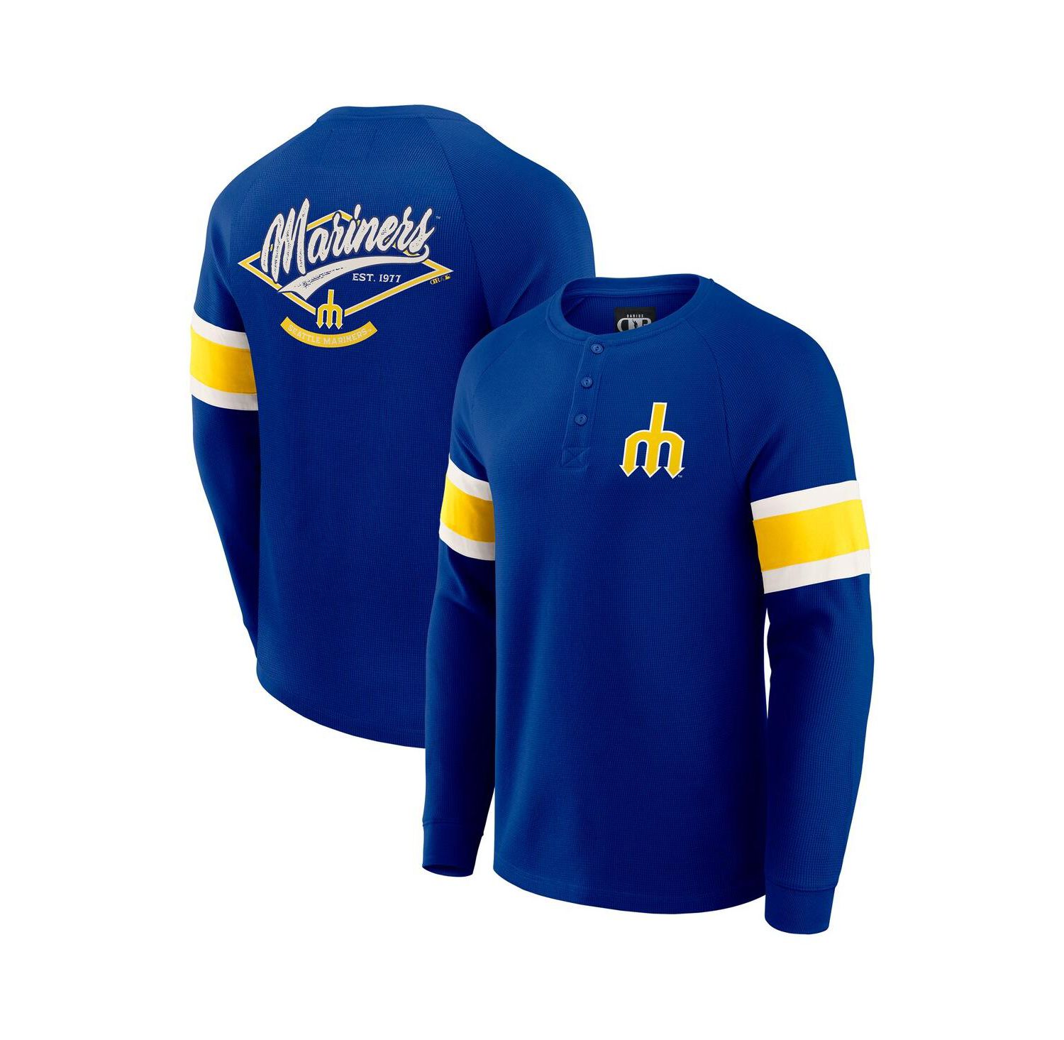 Darius Rucker Collection by Men's Royal Seattle Mariners Waffle-Knit Raglan Long Sleeve Henley T-Shirt