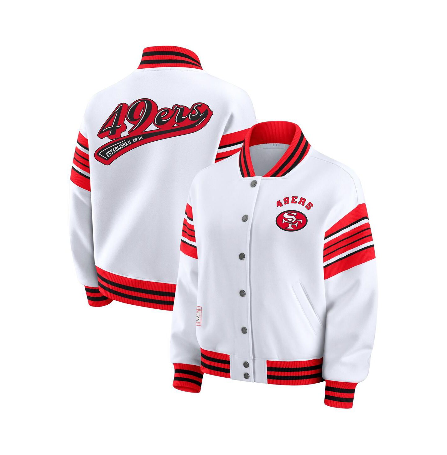 Женская куртка WEAR by Erin Andrews White San Francisco 49ers Plus Size Full-Snap Fleece Sweatshirt — фото 1