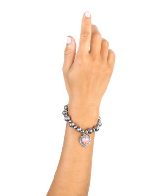 Sterling Silver Rhodochrosite Heart Charm Bead Bracelet, Size Small to Medium