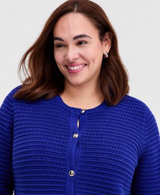 Plus Size Textured-Stitch Cardigan