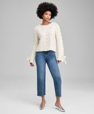 Women's Satin-Bow-Sleeve Sweater, Macy's Exclusive