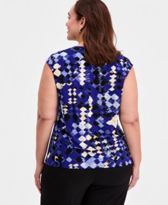Plus Size Printed Sleeveless Cowl-Neck Top