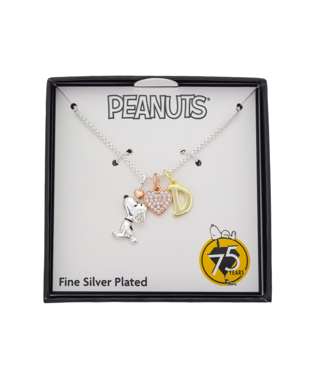 Disney Peanuts Cubic Zirconia Snoopy Heart Initial Cluster Charm Necklace In White