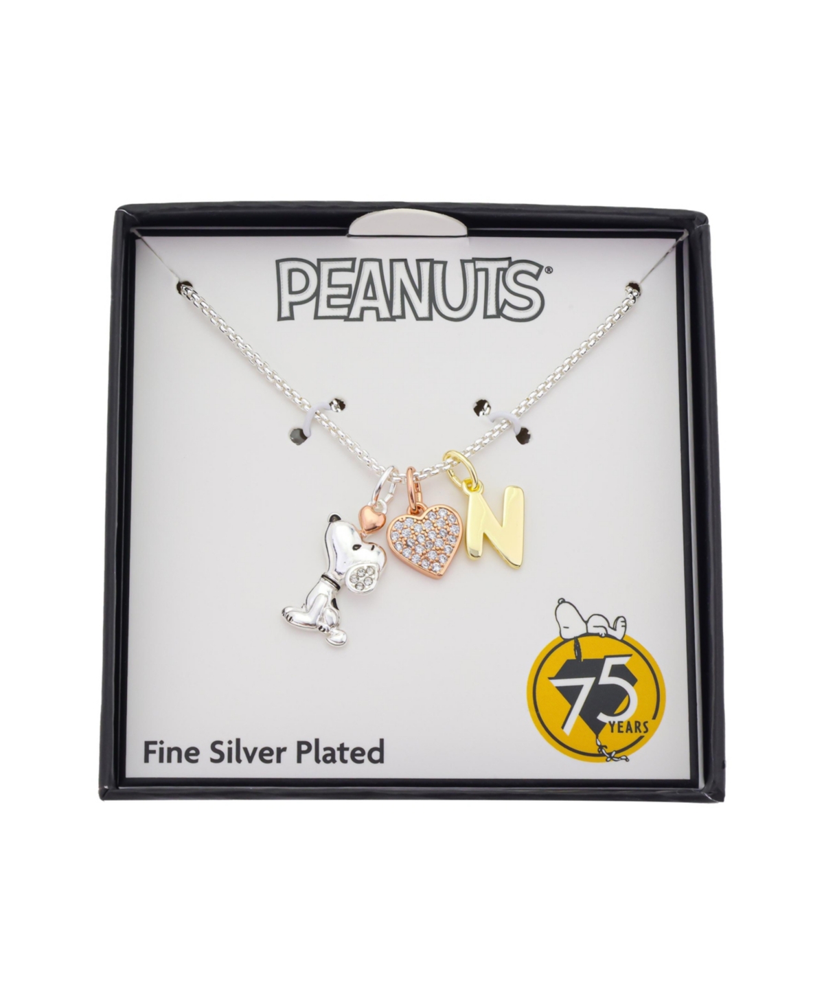 Disney Peanuts Cubic Zirconia Snoopy Heart Initial Cluster Charm Necklace