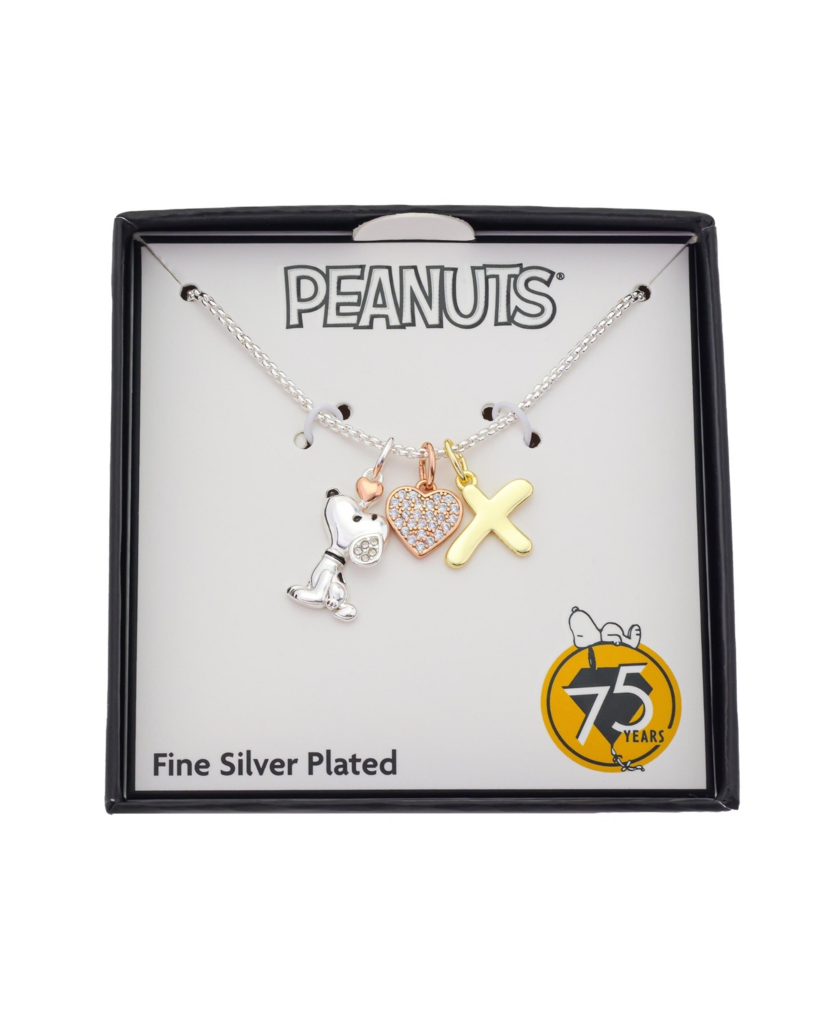 Disney Peanuts Cubic Zirconia Snoopy Heart Initial Cluster Charm Necklace