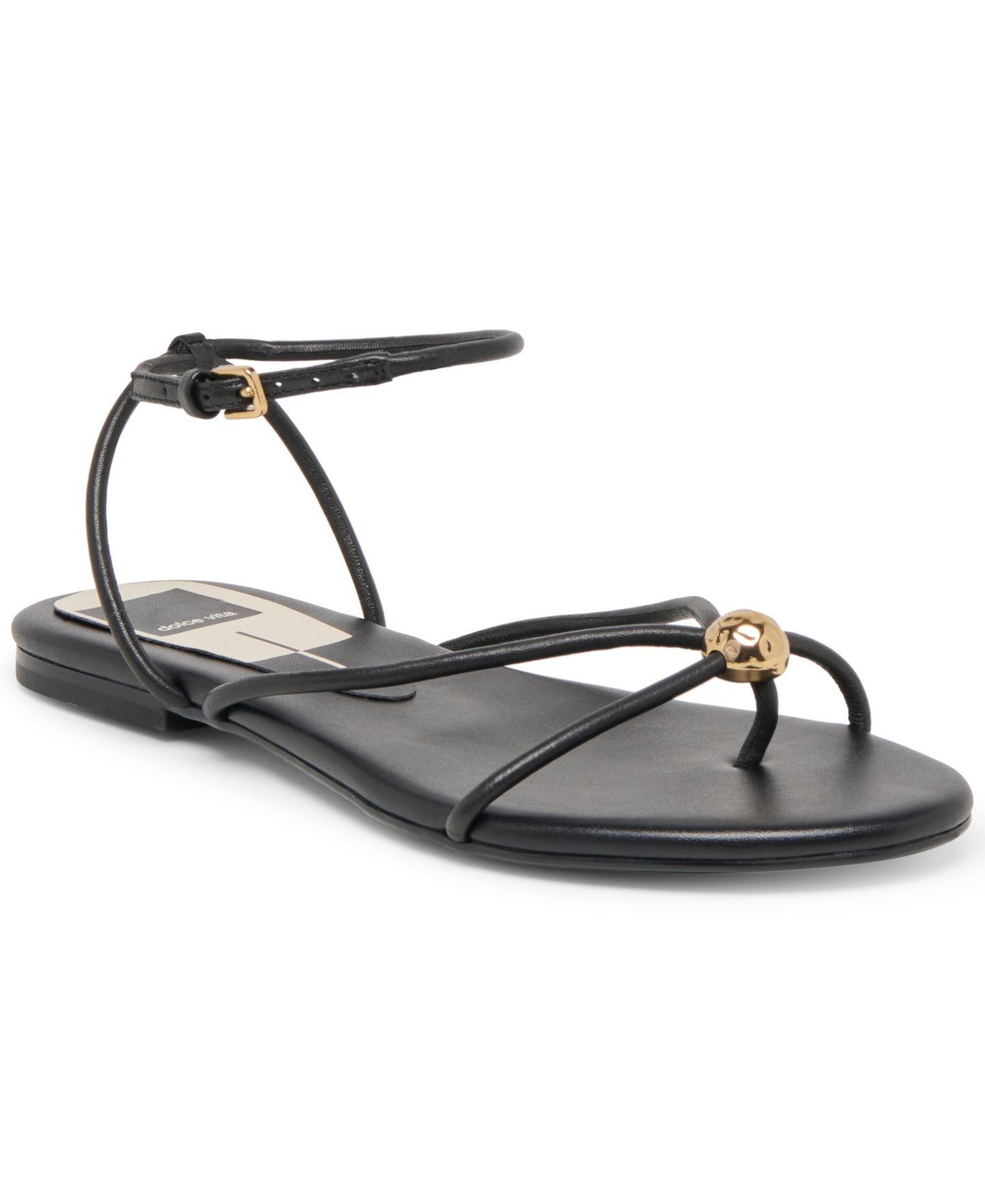 Женские сандалии Dolce Vita Kenley Embellished Strappy Flat, цвет: Чёрный кожаный — фото 1