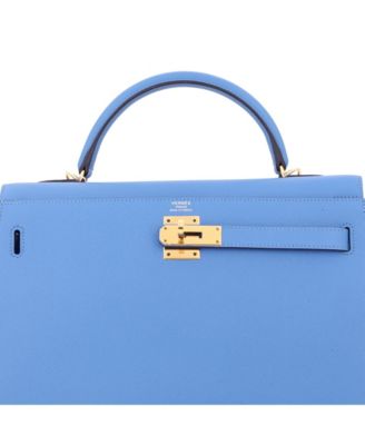 Kelly 32 Handbag Blue Epsom with Gold Hardware
