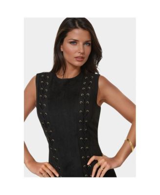 Women's Faux Suede Lace Up Mini Dress