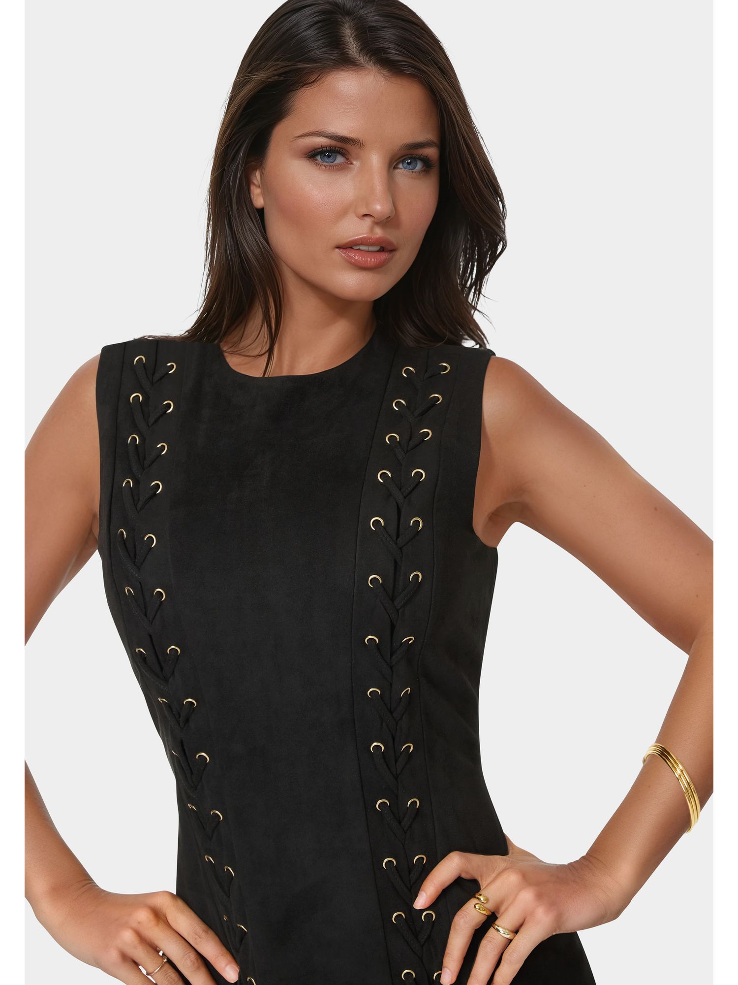 Women's Faux Suede Lace Up Mini Dress