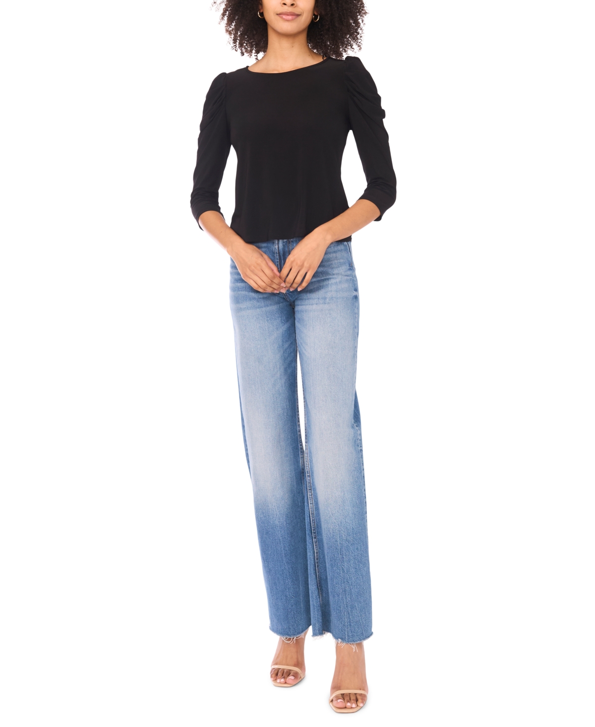 Sam & Jess Petite Mutton Sleeve Pull-on Top In Black