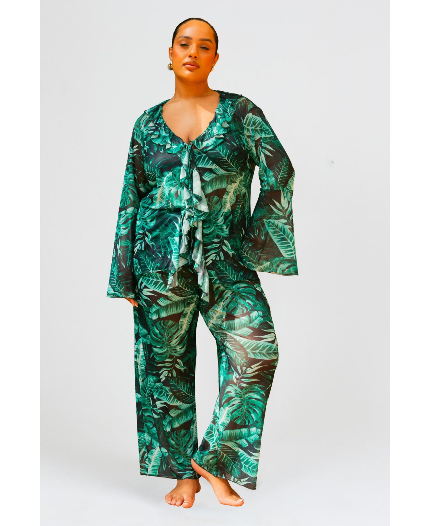 Women's Palm Print Wide Leg Resort Pants