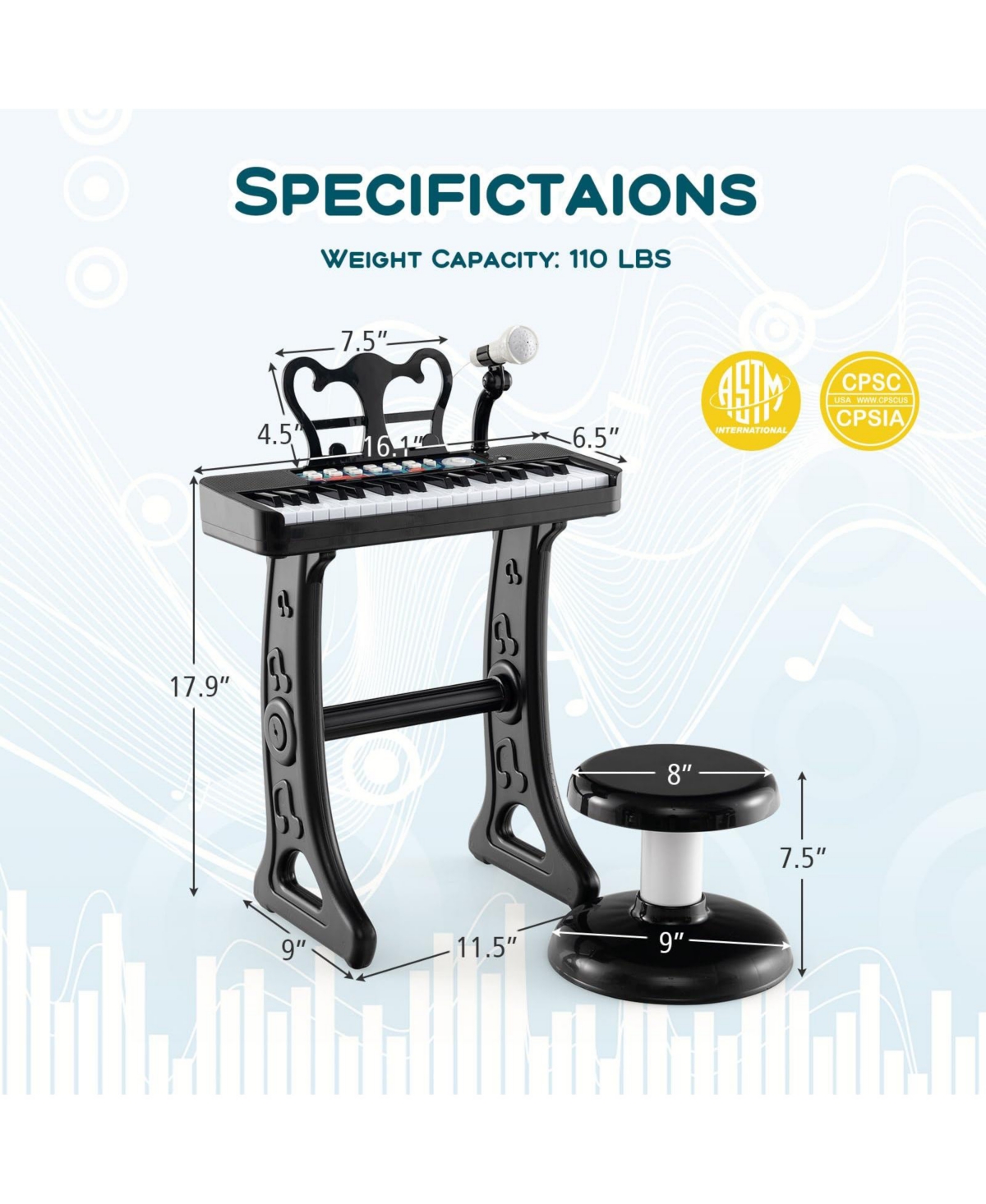 Mecale Kids Piano Keyboard 37-Key Kids Toy Keyboard Piano with Microphone for 3+ Kids