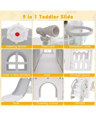 9-in-1 Toddler Slide L-Shaped with Basketball Hoop and Steering Wheel