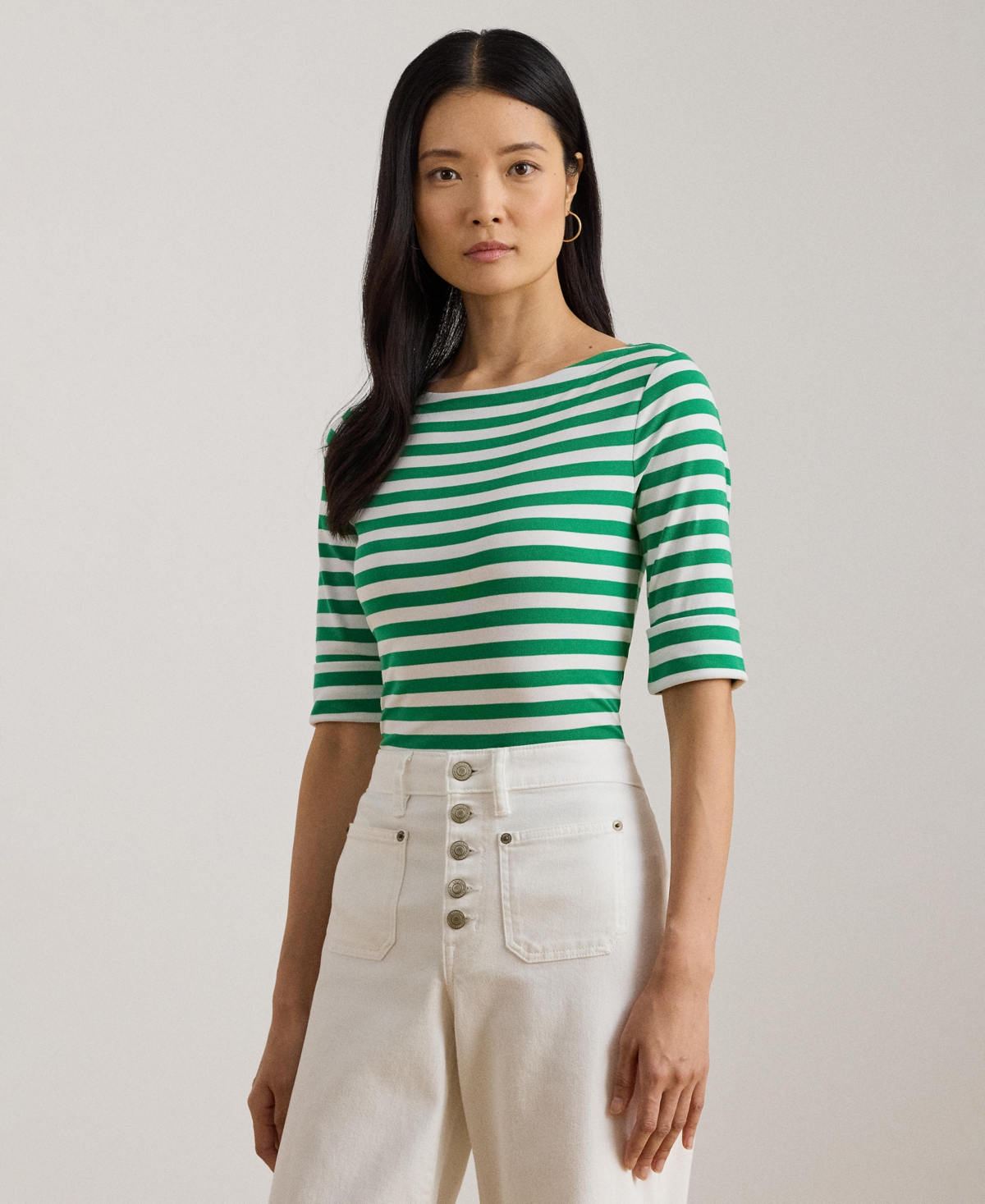 Ralph Lauren Women's Striped Boat Neck T-shirt In Green