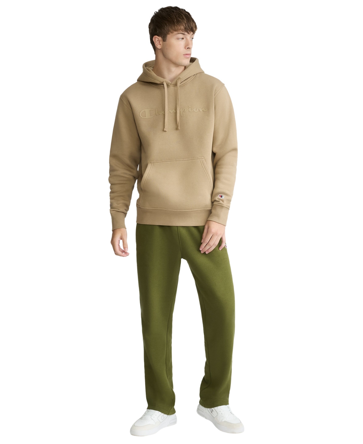 Champion Powerblend Hoodie, Tonal Script Logo In Brown