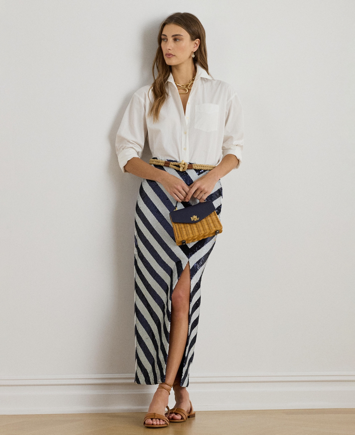 Lauren Ralph Women's Striped Sequined Pencil Midi Skirt