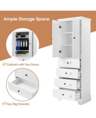 2-Door 4-Drawer MDF Cabinet with Adjustable Shelf & Anti-Tip Design – Modern Storage Organizer