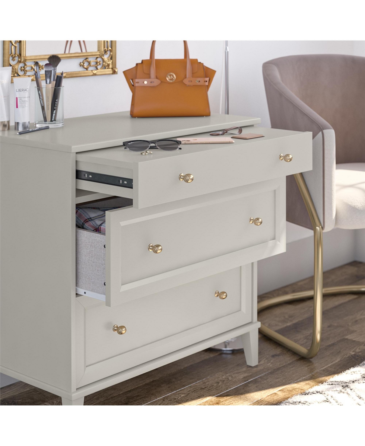 Airsurfer 2 Drawer Dresser with Pull Out Desk Modern Bedroom Storage Cabinet with Spacious Drawers for Bedroom Living Room or Home Office