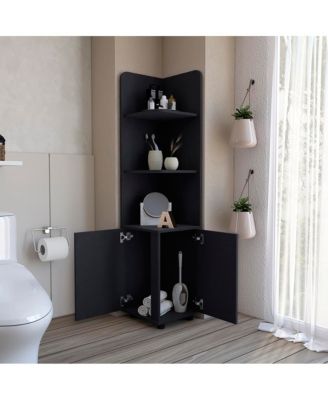 Freestanding Bathroom Cabinet Black Modern Storage Organizer for Bathroom Living Room or Laundry Room