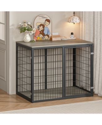 47 Inch Dog Crate Dog Cage Furniture with 3 Doors for Large and Medium Dogs Grey Durable Wooden Dog Kennel