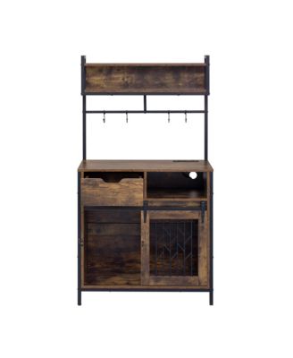 2 in 1 Rustic Dog Crate Side Cabinet Organizer Hutch Kitchen Cabinet with Storage for Small Dogs up to 40lbs