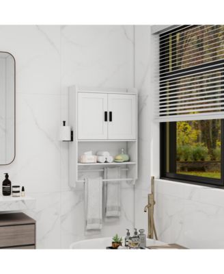 Bathroom Wall Cabinet with Doors Adjustable Shelf Towel Bar and Paper Holder Medicine Cabinet for Bathroom