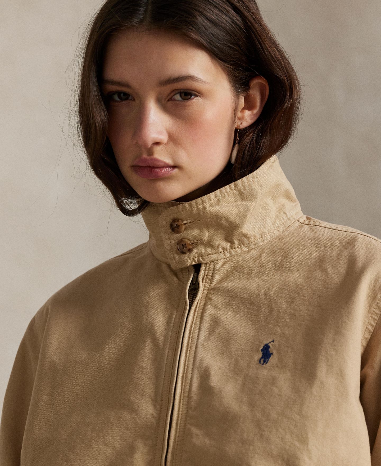 Женская куртка Polo Ralph Lauren Canvas Stand Collar, цвет: Бежевый — фото 4