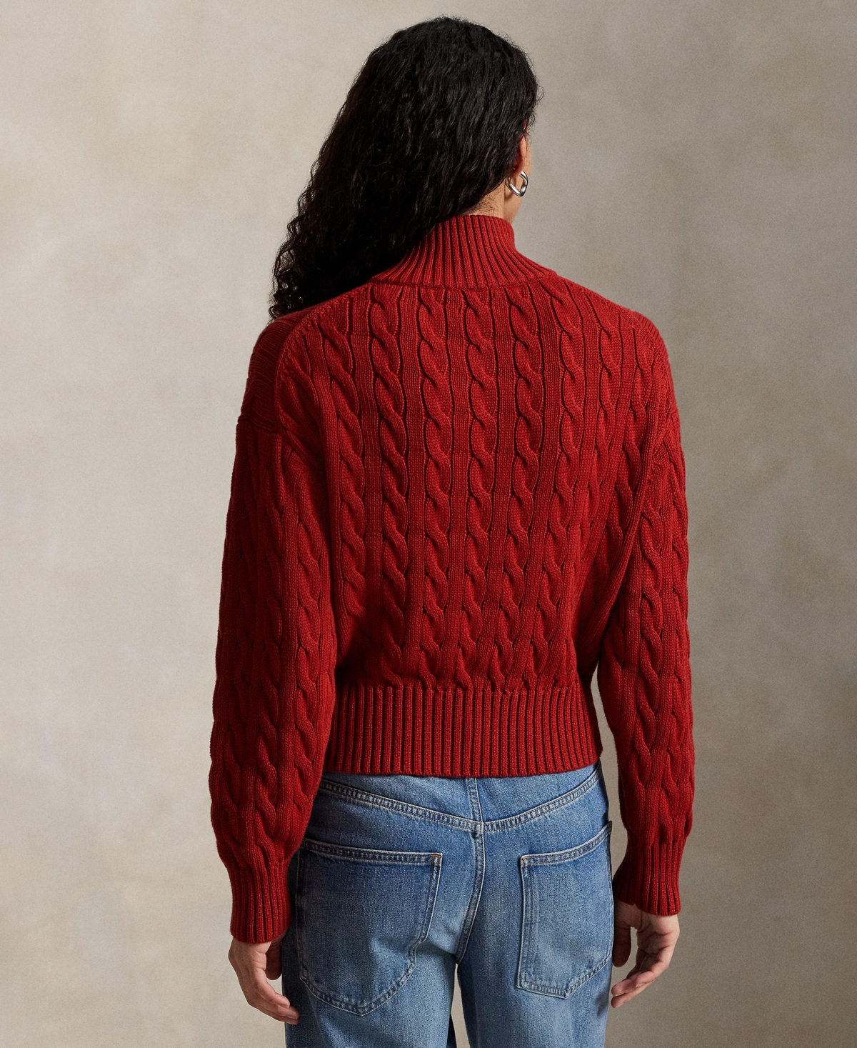 Polo Ralph Lauren Women's Cable-knit Cotton Quarter-zip Sweater In Red