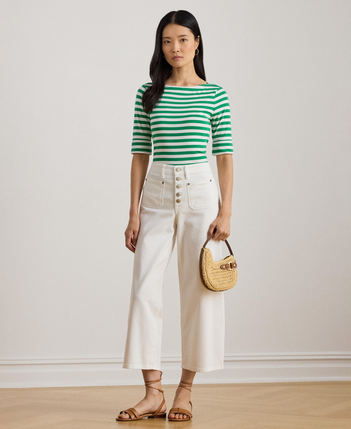 Ralph Lauren Women's Striped Boat Neck T-shirt In Green