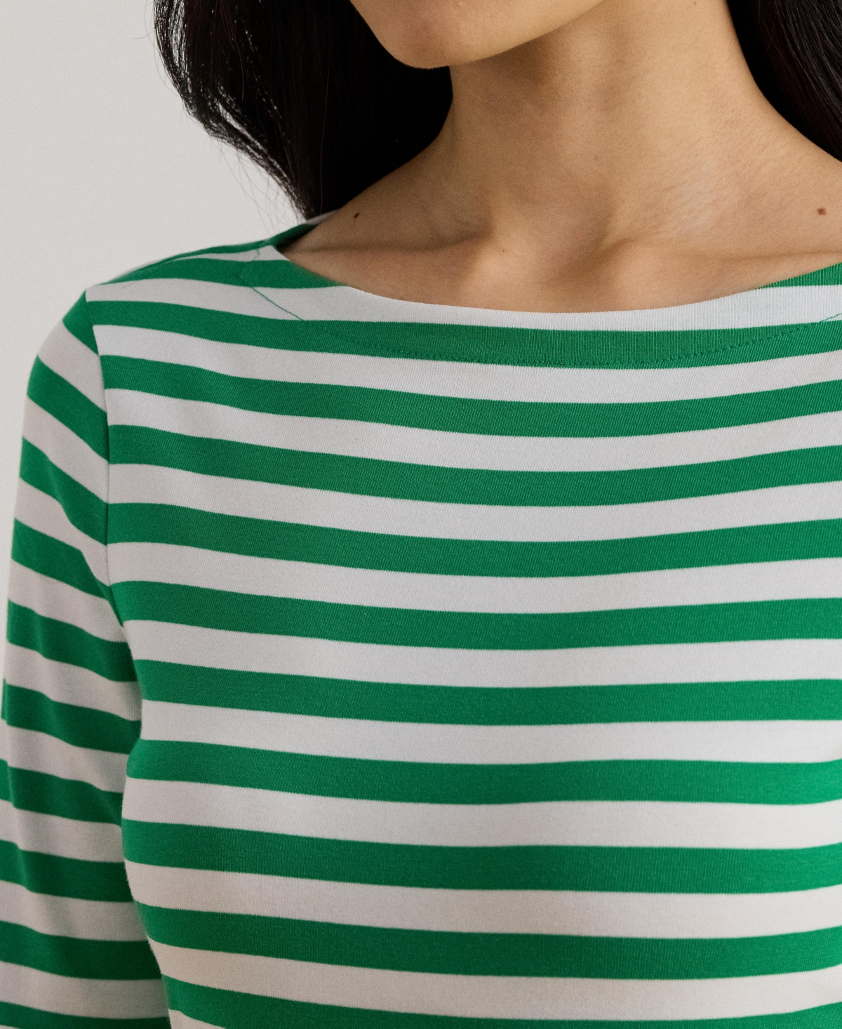 Ralph Lauren Women's Striped Boat Neck T-shirt In Green