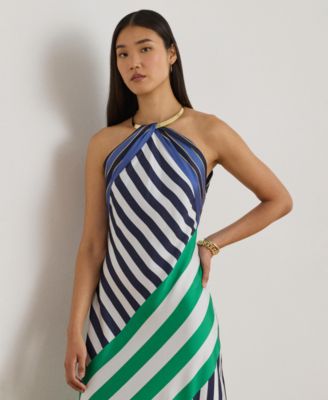 Women's Striped Twill Halter Cocktail Dress