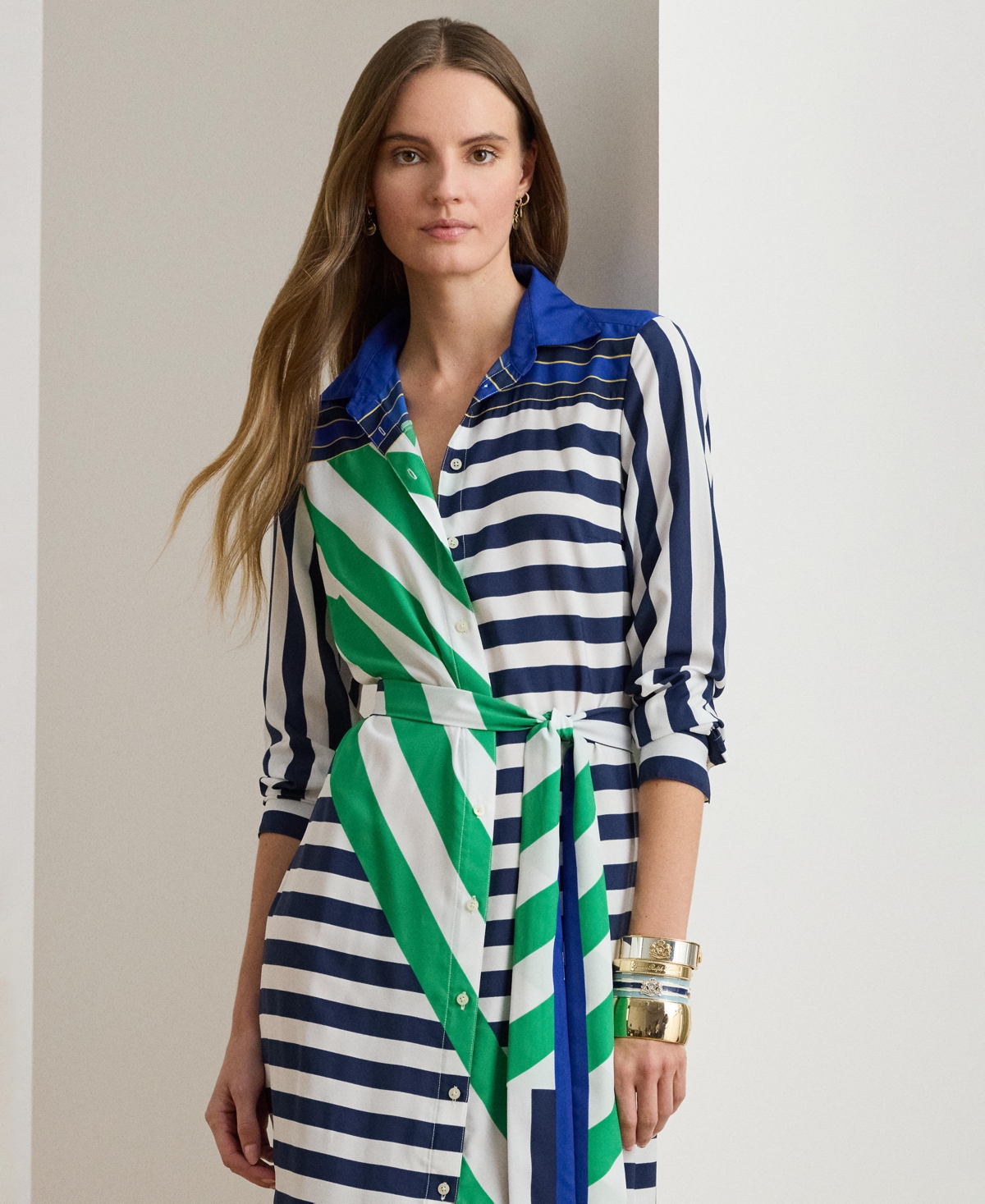 Lauren Ralph Women's Striped Crepe Shirtdress