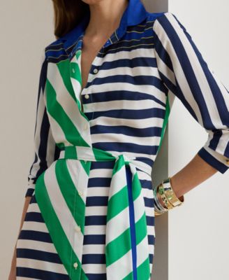Women's Striped Crepe Shirt Dress