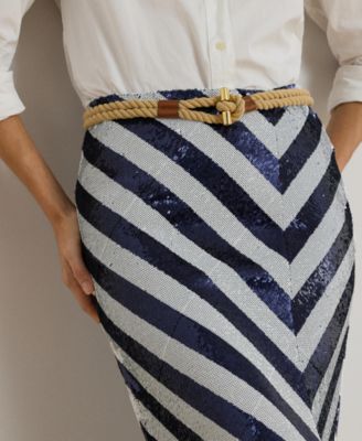 Women's Striped Sequined Pencil Midi Skirt