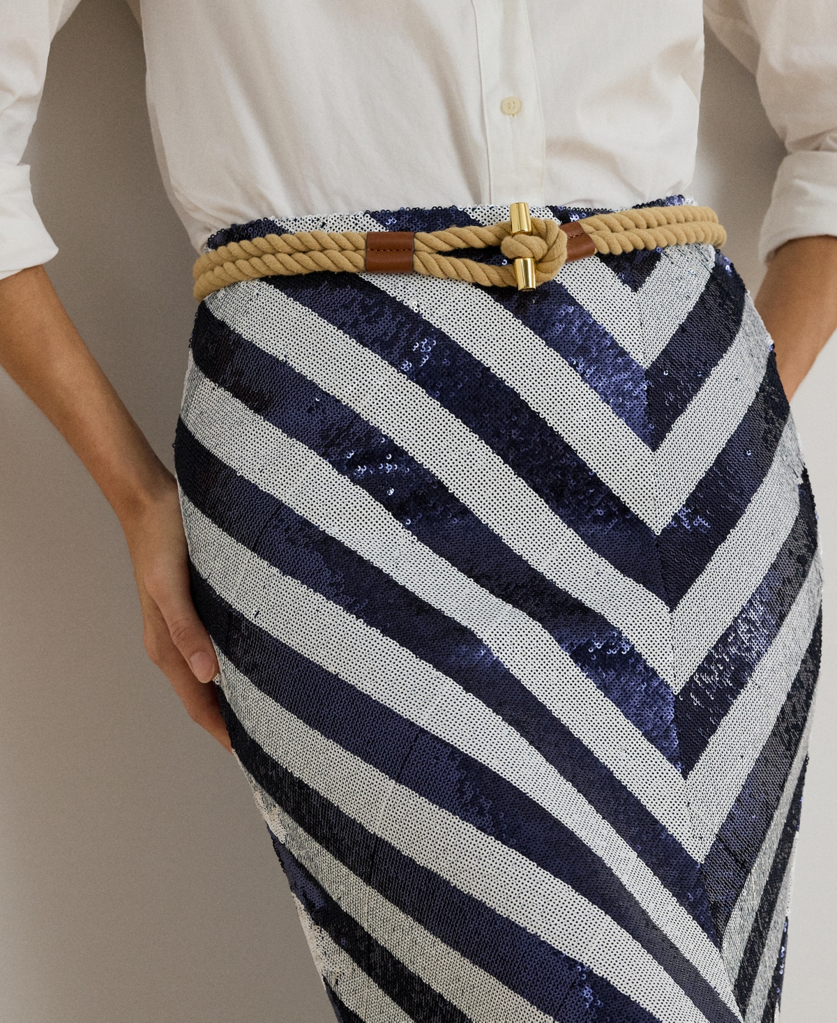 Lauren Ralph Women's Striped Sequined Pencil Midi Skirt