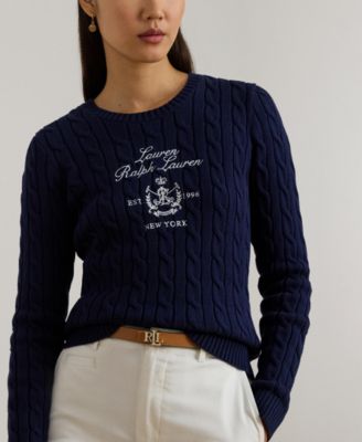 Women's Embroidered-Crest Cable-Knit Sweater