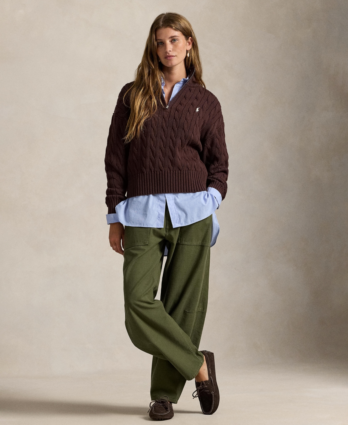 Polo Ralph Lauren Women's Cable-knit Cotton Quarter-zip Sweater In Burgundy