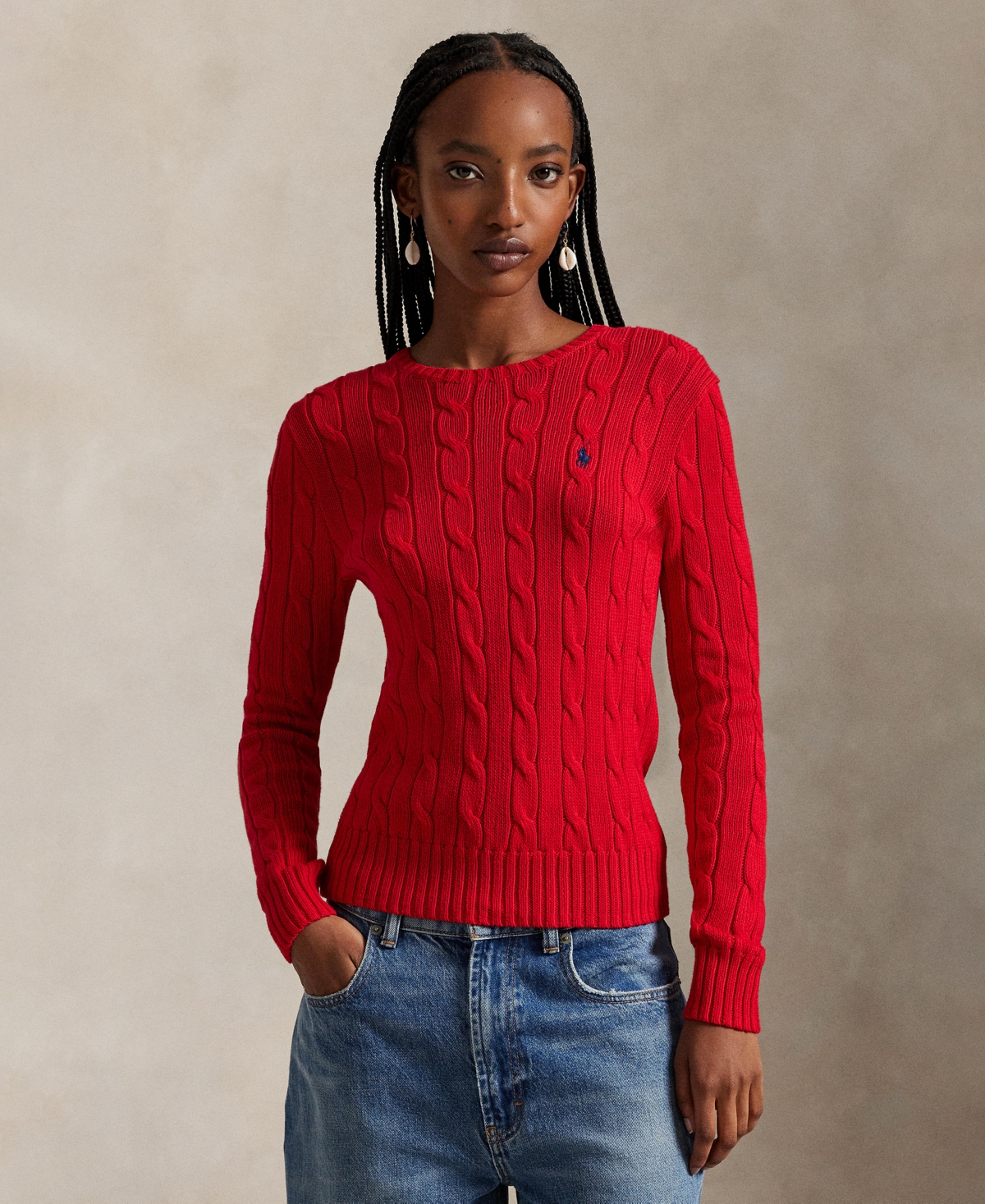 Polo Ralph Lauren Women's Cable-knit Cotton Crewneck Sweater In Red