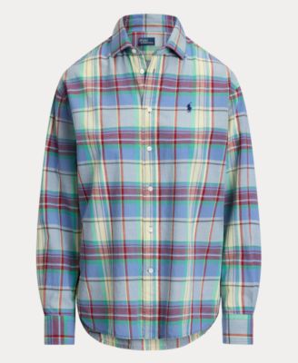 Women's Relaxed Fit Collared Plaid Shirt