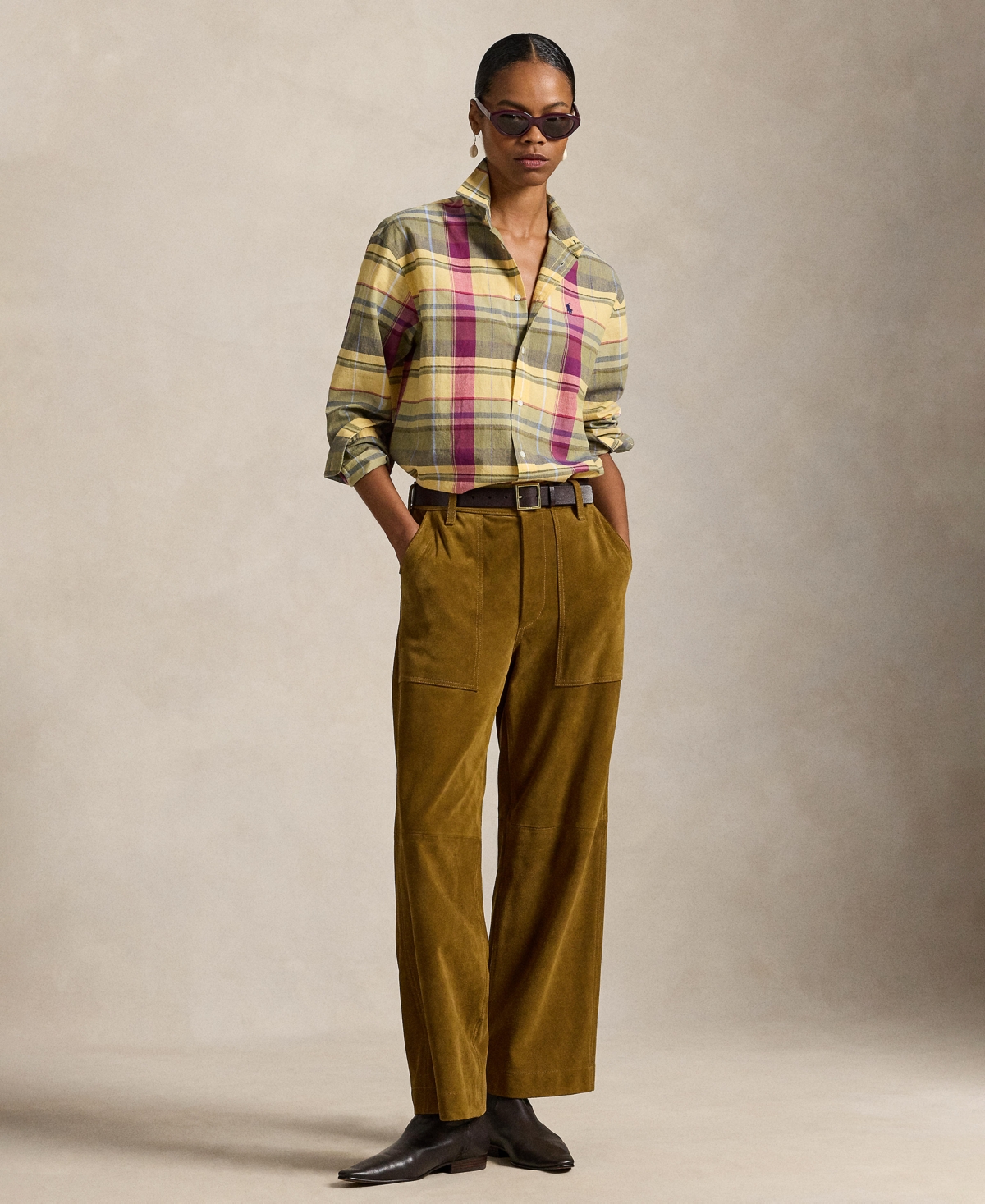 Polo Ralph Lauren Women's Relaxed Fit Collared Plaid Shirt In Yellow