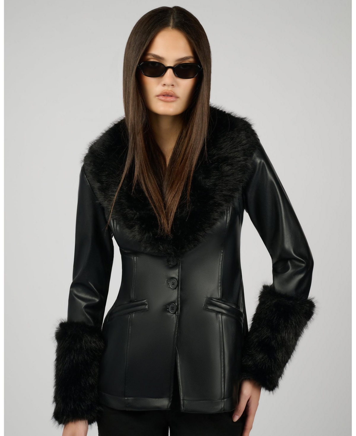WeWoreWhat Women's Fur Collar Jacket