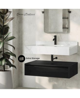 Avancer 36" Wall-Mounted Bathroom Vanity with White Marble Sink Top