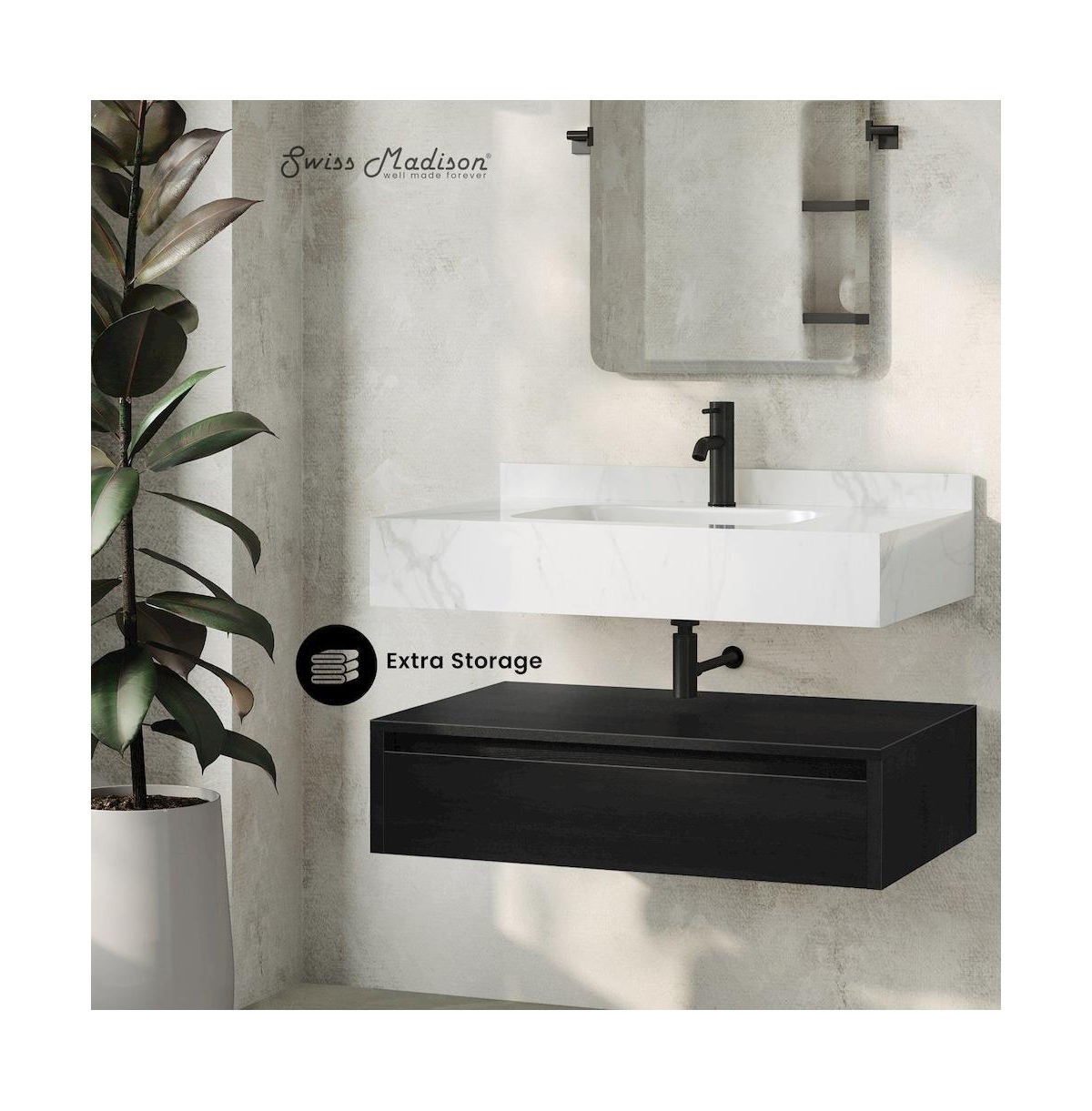 Swiss Madison Avancer 36" Wall-Mounted Bathroom Vanity in Oak with Marble Sink Top