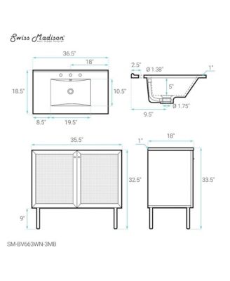 36" Freestanding Bathroom Vanity 3-Hole Widespread Sink Top