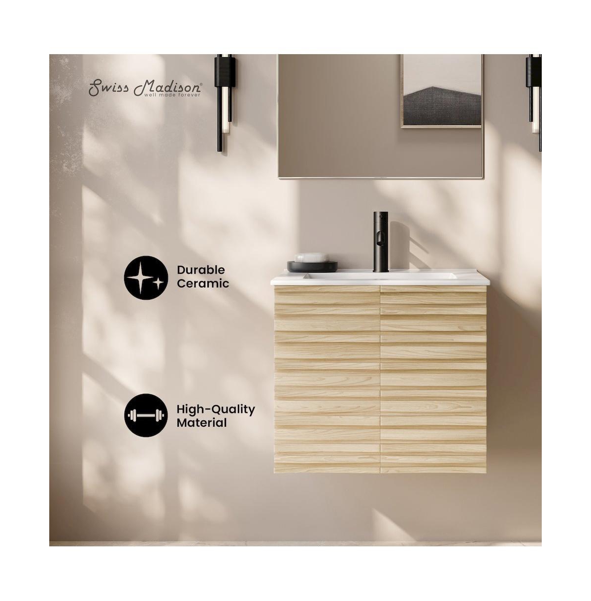 Swiss Madison Cascade 24" Wall-Mounted Bathroom Vanity in Natural Oak with Sink Top