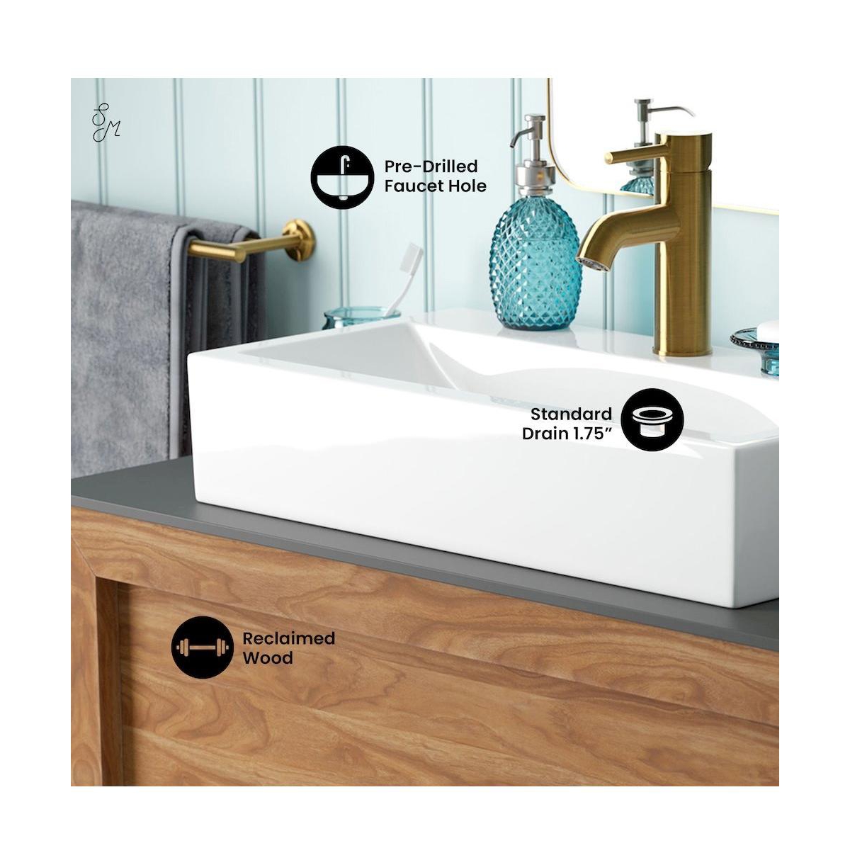 Swiss Madison Rennes 36" Freestanding Bathroom Vanity in Natural Teak with Sink Top