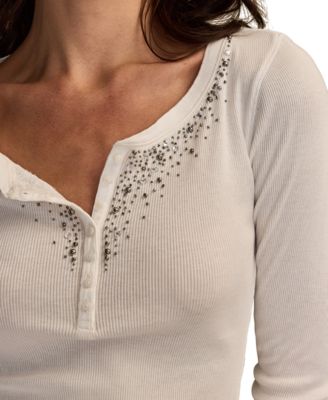 Women's Embellished Long-Sleeve Henley Top