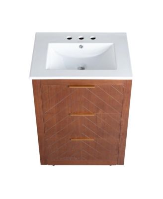 24" Freestanding Bathroom Vanity in Brown Oak with 3-Hole Centerset Sink Top